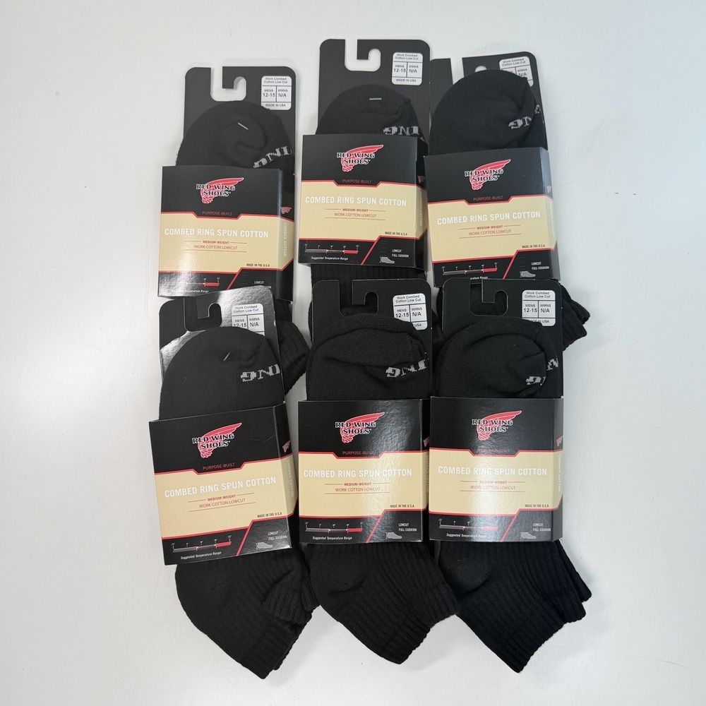 Red Wing Low Cut Work Socks. 6 Pair Of Black. X-Large Mens 12-15